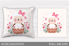 Cute Lamb Pillow Design. Lamb Flowers Pillow Sublimation Product Image 1