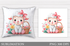 Cute Lamb Pillow Design. Lamb Flowers Pillow Sublimation Product Image 1