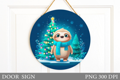 Christmas Sloth Door Sign. Christmas Door Sign Sublimation Product Image 1