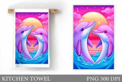 Dolphins Kitchen Towel Design. Sea Kitchen Towel Sublimation Product Image 1