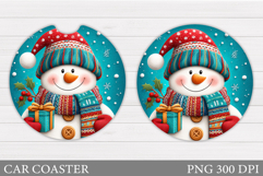Cute Snowman Car Coaster. Christmas Car Coaster Design Product Image 1