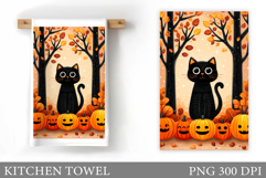 Black Cat Kitchen Towel. Halloween Kitchen Towel Design Product Image 1