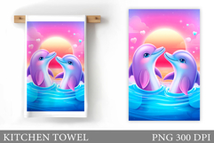 Dolphins Kitchen Towel Design. Sea Kitchen Towel Sublimation Product Image 1