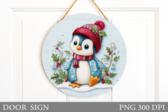 Christmas Penguin Door Sign. Christmas Door Sign Design Product Image 1
