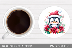 Christmas Penguin Coaster. Christmas Round Coaster Design Product Image 1