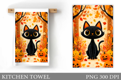 Black Cat Kitchen Towel. Halloween Kitchen Towel Design Product Image 1