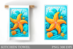 Starfish Kitchen Towel. Seashell Kitchen Towel Design Product Image 1