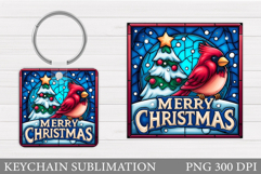 Cardinal Keychain Sublimation. Winter Bird Round Keychain Product Image 1