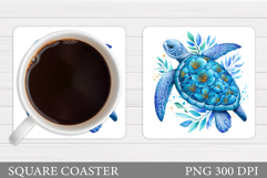 Floral Turtle Coaster Design. Sea Turtle Sublimation Product Image 1