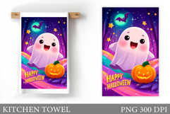 Cute Ghost Kitchen Towel. Cute Halloween Kitchen Towel Product Image 1