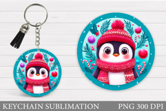 Cute Penguin Keychain Sublimation. Christmas Keychain Design Product Image 1