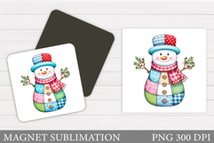 Snowman Magnet Sublimation. Cute Snowman Square Magnet Product Image 1
