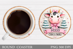 Christmas Cow Coaster. Christmas Cow Coaster Sublimation Product Image 1