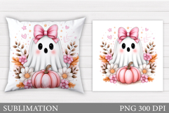 Cute Ghost Pillow Design. Halloween Ghost Sublimation Product Image 1