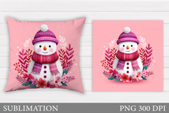 Cute Snowman Pillow Sublimation. Christmas Pillow Design Product Image 1
