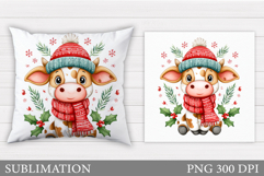 Christmas Cow Pillow Design. Christmas Pillow Sublimation Product Image 1