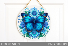 Butterfly Door Sign Sublimation. Flowers Door Sign Design Product Image 1