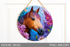 Horse Door Sign Sublimation. Horse Flowers Door Sign Design Product Image 1