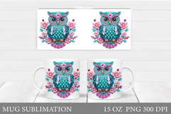Owl Mug Sublimation. Owl Mug Wrap Design Product Image 1