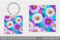 Daisy Flowers Keychain Design. Floral Keychain Sublimation Product Image 1
