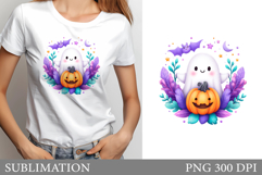 Halloween Ghost Sublimation. Cute Ghost T-Shirt Design Product Image 1