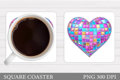 Disco Heart Coaster Design. Valentine Coaster Sublimation Product Image 1