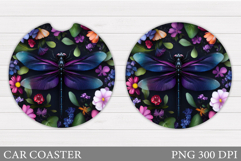 Dragonfly Car Coaster. Flowers Car Coaster Design Product Image 1