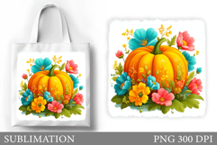 Pumpkin Tote Bag Design. Flowers Tote Bag Sublimation Product Image 1