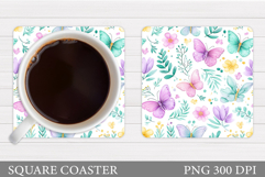 Butterflies Coaster Sublimation. Flowers Coaster Design Product Image 1