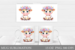 Cute Cow Mug Wrap Design. Cow Flowers Mug Sublimation Product Image 1