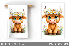 Cow Kitchen Towel Design. Cow Flowers Kitchen Towel Product Image 1