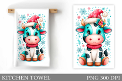 Cute Cow Kitchen Towel. Christmas Cow Kitchen Towel Design Product Image 1