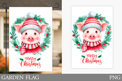 Christmas Pig Garden Flag. Christmas Garden Flag Design Product Image 1