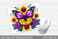 Butterfly Mouse Pad Design. Flowers Mouse Pad Sublimation Product Image 1