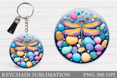 Dragonfly Keychain Design. Flowers Keychain Sublimation Product Image 1