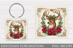Reindeer Keychain Design. Christmas Keychain Sublimation Product Image 1