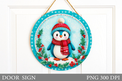 Christmas Penguin Door Sign. Christmas Door Sign Design Product Image 1