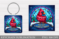 Cardinal Keychain Sublimation. Winter Bird Round Keychain Product Image 1