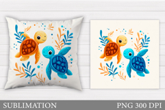 Cute Turtle Pillow Design. Sea Turtle Sublimation Product Image 1