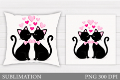 Valentines Cat Pillow Sublimation. Valentines Pillow Design Product Image 1