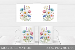 Flowers Mug Sublimation. Wildflowers Mug Design Product Image 1