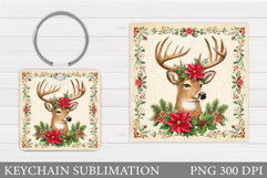 Reindeer Keychain Design. Christmas Keychain Sublimation Product Image 1