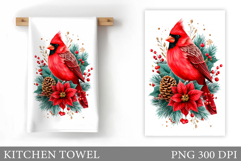 Christmas Cardinal Kitchen Towel. Christmas Kitchen Towel Product Image 1