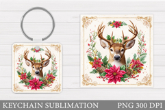 Reindeer Keychain Design. Christmas Keychain Sublimation Product Image 1