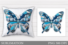 Patchwork Butterfly Pillow Design. Butterfly Sublimation Product Image 1