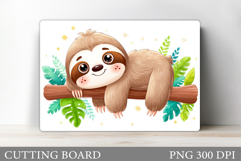 Cute Sloth Cutting Board. Sloth Flowers Cutting Board Design Product Image 1