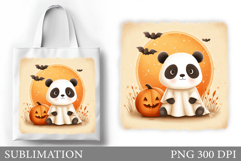 Ghost Panda Tote Bag Design. Halloween Tote Bag Sublimation Product Image 1