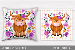 Cute Cow Pillow Design. Cow Flowers Pillow Sublimation Product Image 1