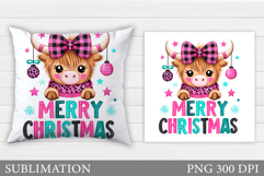 Christmas Cow Pillow Design. Christmas Pillow Sublimation Product Image 1