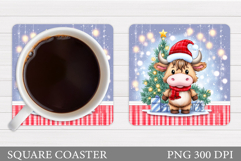 Christmas Cow Coaster. Christmas Coaster Sublimation Product Image 1